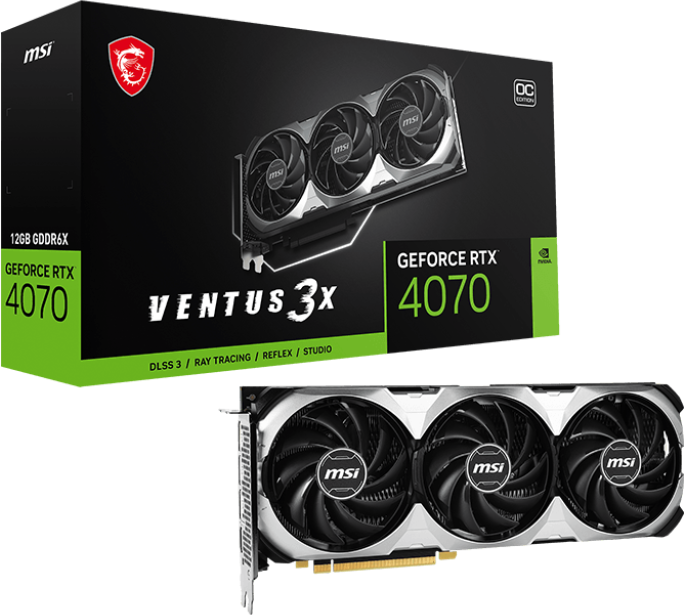 Видеокарта NVIDIA GeForce RTX 4070 MSI 12Gb (RTX 4070 VENTUS 3X E 12G OC)