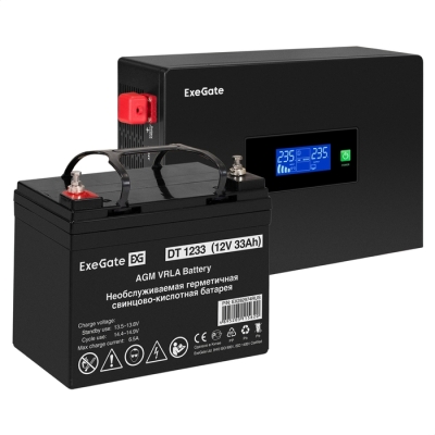 Инвертор ExeGate IdealSine SR-600/DT 1233 (12В, 33Ач) , 600 VA, 600 Вт, черный (EX297382RUS)