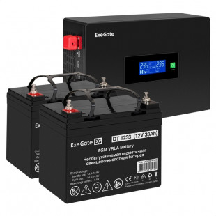 Инвертор ExeGate IdealSine SR-1500/2 x DT 1233 (12В, 33Ач), 1500 ВА, 1.5 кВт, черный (EX297428RUS)
