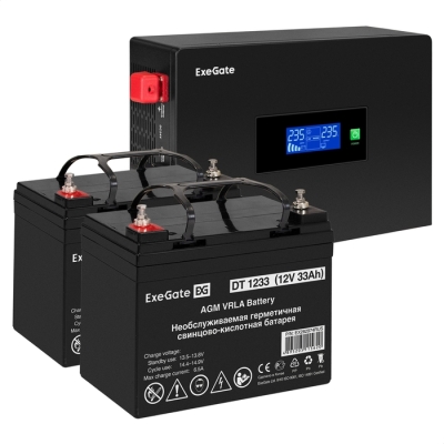Инвертор ExeGate IdealSine SR-1500/2 x DT 1233 (12В, 33Ач), 1500 ВА, 1.5 кВт, черный (EX297428RUS)
