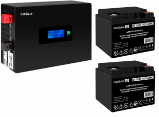 Инвертор ExeGate IdealSine SR-1500/2 x DT 1240 (12В, 40Ач), 1500 ВА, 1.5 кВт, черный (EX297430RUS)