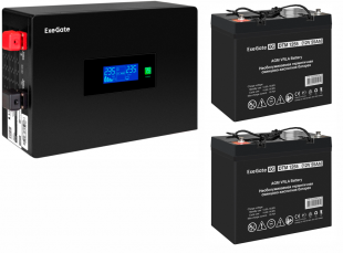 Инвертор ExeGate IdealSine SR-1500/2 x DTM 1255 (12В, 55Ач) , 1500 ВА, 1.5 кВт, черный (EX297434RUS)
